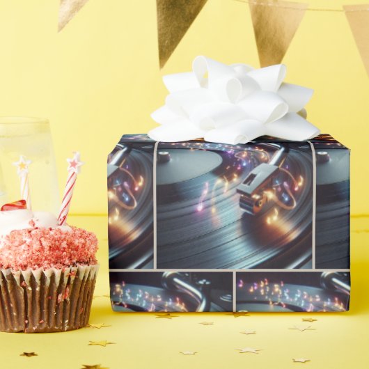 Neon Musical Notes on Turntable Geschenkpapier (Geburtstagsparty)