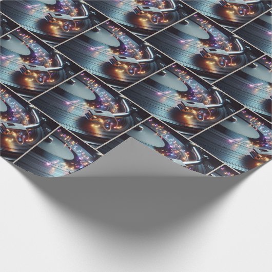 Neon Musical Notes on Turntable Geschenkpapier (Ecke)