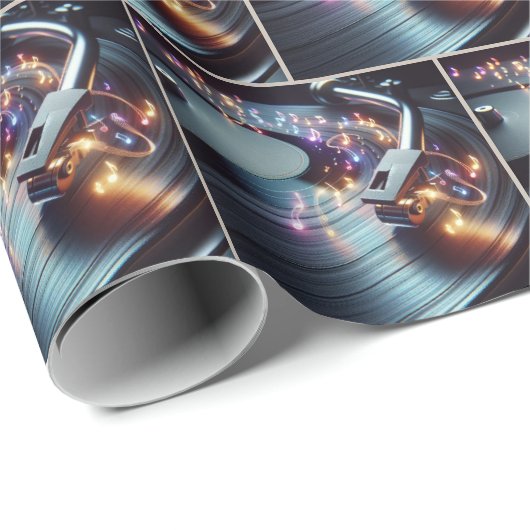 Neon Musical Notes on Turntable Geschenkpapier (Rolleneckpunkt)