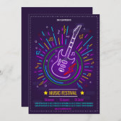 Neon Musik Hintergrund elektrische Gitarre Ankündi Einladung (Vorne/Hinten)