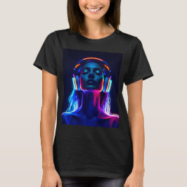 Neon-Musik-Meditation – Frau mit Kopfhörern Kunst T-Shirt