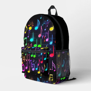 Neon Musiknoten auf schwarz Bedruckter Rucksack