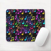 Neon Musiknoten auf schwarz Mousepad (Mit Mouse)