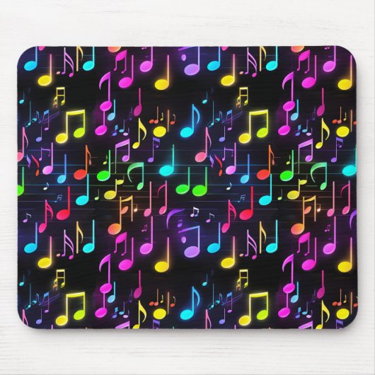 Neon Musiknoten auf schwarz Mousepad (Vorne)