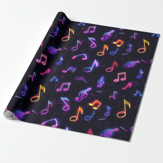 Neon Musiknotens Wrapping Paper Geschenkpapier (Ungerollt)