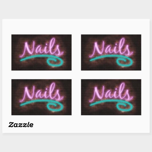 Neon Nails Sign Rechteckiger Aufkleber (Blatt)