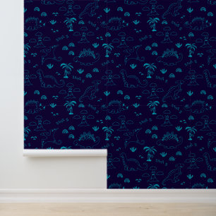 Neon-Navy-Dinosaur-Doodle-Wallpaper Tapete