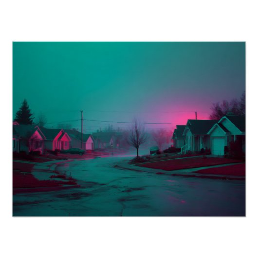 Neon-Nebel-Vorstadtszene-Druck Poster (Vorderseite)