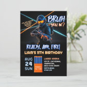 Neon Nerf Battle Dart Gun Game Birthday Boy Einladung (Stehend Vorderseite)