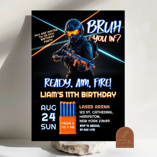 Neon Nerf Battle Dart Gun Game Birthday Boy Einladung