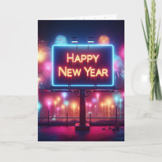 Neon New Year Reklametafeln Feiertagskarte (Vorderseite)