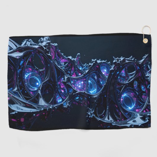 Neon Nexus: Interwoven Techno-Bio Struktur Golfhandtuch (Horizontal)