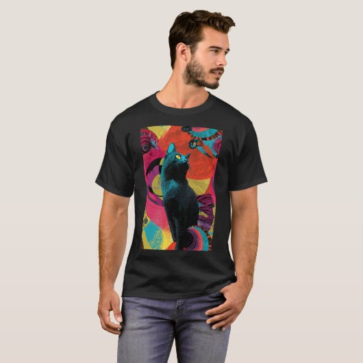 Neon Night Cat – Psychedelic T-Shirt (Vorne ganz)