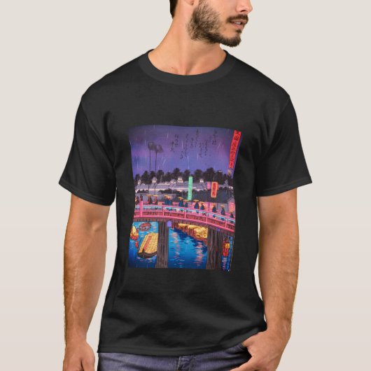 Neon Night Edo: Cyberpunk Nihonbashi & Mount Fuji T-Shirt (Vorderseite)