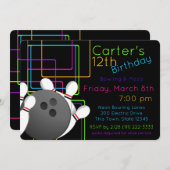 Neon Night Glow Bowling Birthday Einladung (Vorne/Hinten)