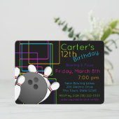 Neon Night Glow Bowling Birthday Einladung (Stehend Vorderseite)