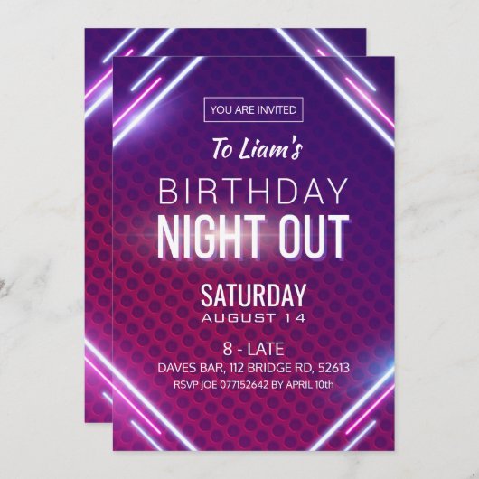 Neon Night Out Geburtstag Einladung (Vorne/Hinten)