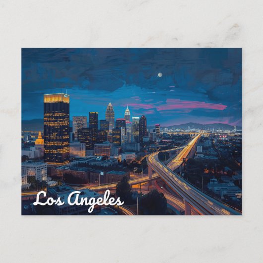 Neon Nights in Los Angeles Skyline Postkarte (Vorderseite)