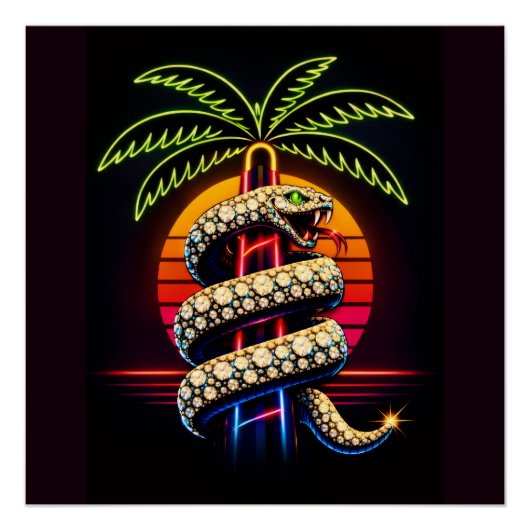Neon Nights Miami Black Snake Illustration Poster (Vorderseite)