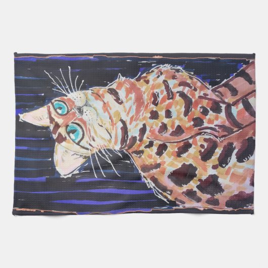 Neon-Noir-Bengalkatze Geschirrtuch (Horizontal)
