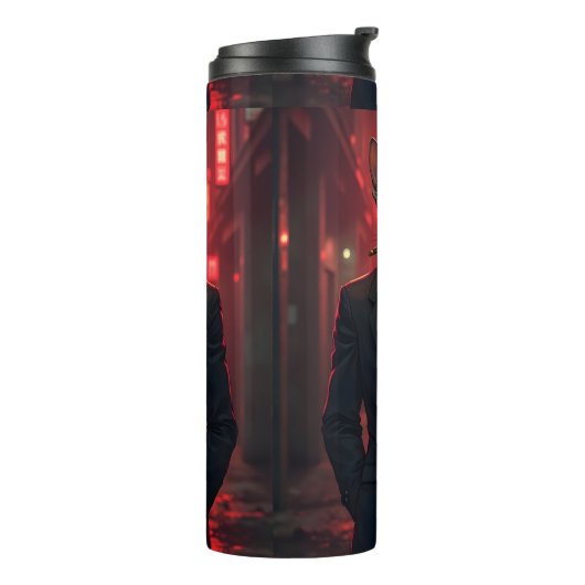 Neon Noir Sphynx Cat in Mafia Style Thermosbecher (Nach links gedreht)