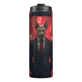 Neon Noir Sphynx Katze im Mafia-Stil Thermosbecher
