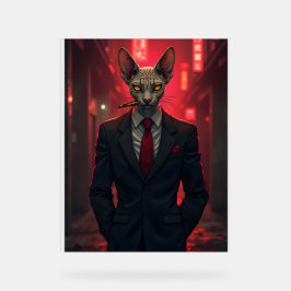 Neon-Noir-Sphynxkatze im Mafia-Stil Acrylschild