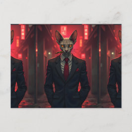 Neon-Noir-Sphynxkatze im Mafia-Stil Postkarte