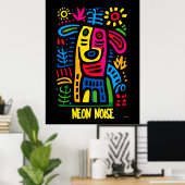 Neon Noise Dog - Abstrakt geometrische Tierart Poster (Heimbüro)