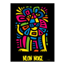 Neon Noise Lion - Abstrakt geometrische Tribal Art