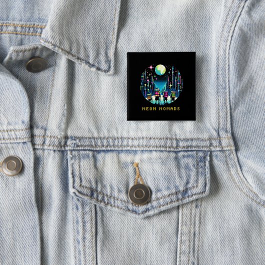 Neon Nomads - Cyberpunk Pixel Art Travel Design Button (Beispiel)