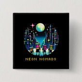 Neon Nomads - Cyberpunk Pixel Art Travel Design Button (Vorderseite)