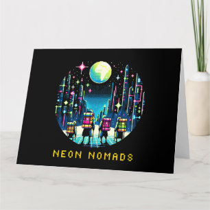 Neon Nomads - Cyberpunk Pixel Art Travel Design Karte