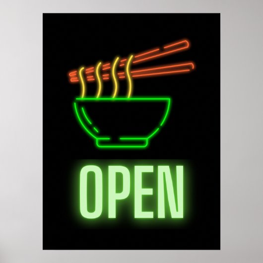 Neon Noodle Bowl Open Sign Poster (Vorne)