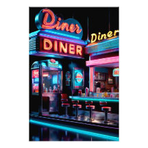 "Neon Nostalgie: Vintage-Diner-Lichter Poster"