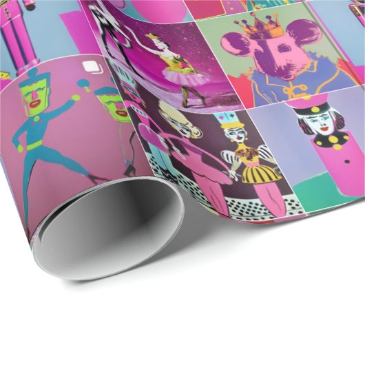 Neon Nutcracker Sugar Plum Fairy Wrapping Paper Geschenkpapier (Rolleneckpunkt)