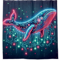 "Neon Ocean Rhythms - Retro Whale Art"