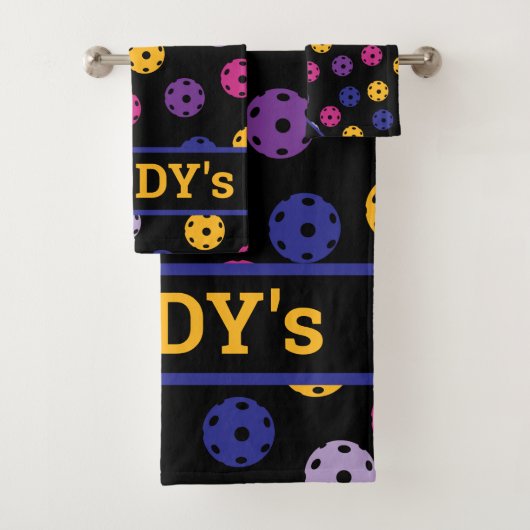 Neon on Black Pickleball, benutzerdefinierter Text Badhandtuch Set (Insitu)