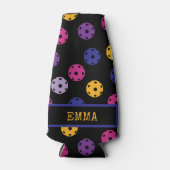 Neon on Black Pickleball, benutzerdefinierter Text Flaschenkühler (Vorderseite)