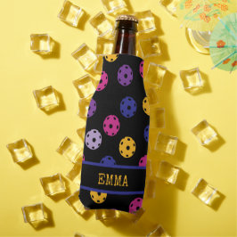 Neon on Black Pickleball, benutzerdefinierter Text Flaschenkühler