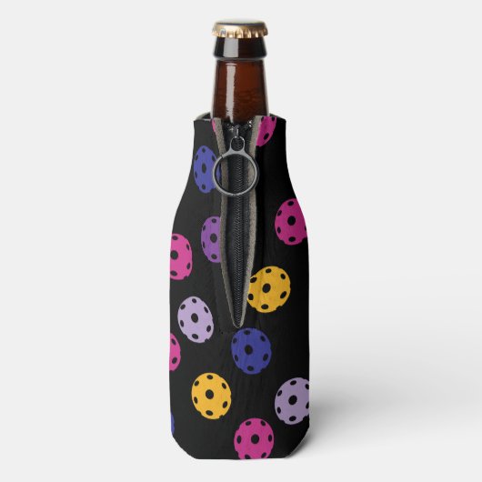 Neon on Black Pickleball, benutzerdefinierter Text Flaschenkühler (Flasche Rückseite)