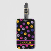 Neon on Black Pickleball, benutzerdefinierter Text Gepäckanhänger (Vorderseite Vertikal)