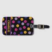 Neon on Black Pickleball, benutzerdefinierter Text Gepäckanhänger (Vorderseite (Horizontal))