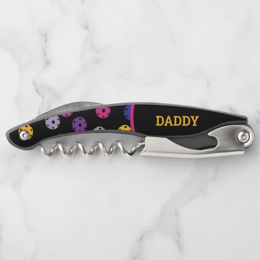 Neon on Black Pickleball, benutzerdefinierter Text Kellnermesser (Rückseite)