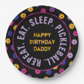 Neon on Black Pickleball, individuelle Name Pappteller (Vorderseite)