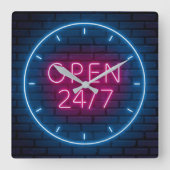 Neon Open Sign Square Wall Uhr (Vorderseite)
