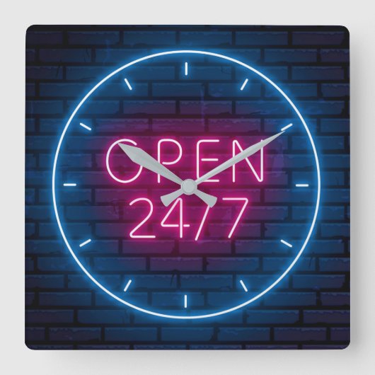 Neon Open Sign Square Wall Uhr (Vorderseite)