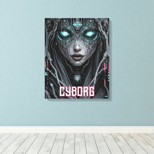 Neon Oracle Cyborg Leinwanddruck (Insitu (Holzboden))