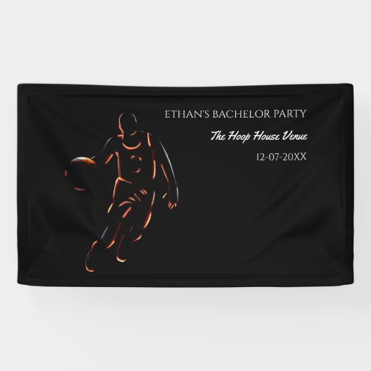 Neon Orange Black Basketball Party Champion Banner (Horizontal)