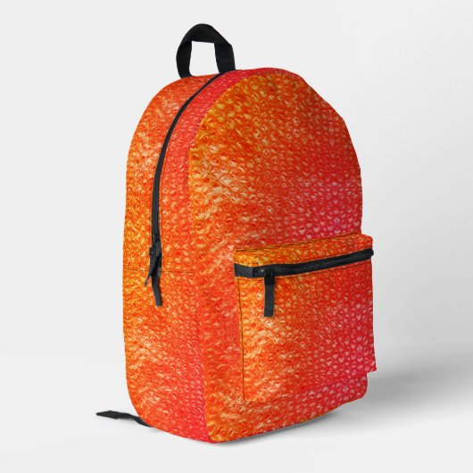 Neon Orange Bubble Pop Wrap Bedruckter Rucksack (Rückseitige Ecke links)